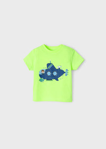 Camiseta Mayoral 3 peças Baby Boy Verde Submarino, Regata Scuba Listrada Branca e Conjunto Curto Azul Marinho