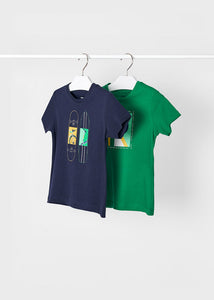 Conjunto de camiseta azul marinho e verde trevo para meninos 2 peças Mayoral