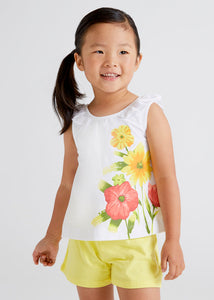Mayoral 2pc Toddler Girl White Flutter Flower Tank and Lemon Yellow Short Set