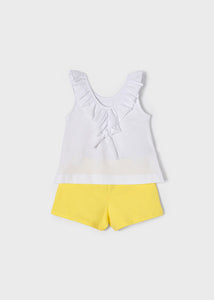 Mayoral 2pc Toddler Girl White Flutter Flower Tank and Lemon Yellow Short Set