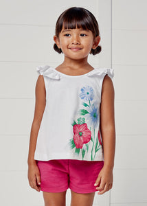 Mayoral 2pc Toddler Girl White Flutter Flower Tank and Magenta Short Set