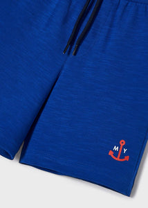 Camiseta jipe ​​infantil Mayoral 3 peças branco azul para meninos, tanque listrado multicolorido e conjunto curto azul