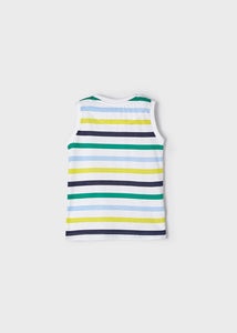 Conjunto de camiseta infantil Mayoral 3 peças de jipe ​​infantil branco verde, tanque listrado multicolorido verde e conjunto curto azul-marinho