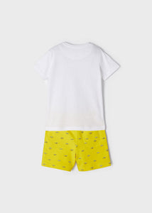 Mayoral 2pc Toddler Boy White Sailboat Tee and Yellow Bermuda Short Set