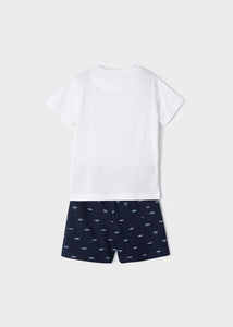 Conjunto de camiseta branca para veleiro e bermuda azul marinho 2 peças Mayoral infantil