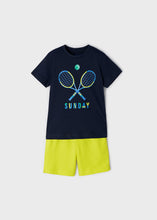 Load image into Gallery viewer, Mayoral 2pc Toddler Boy Navy Tennis Tee and Lemon Yellow Sunday Short Set
