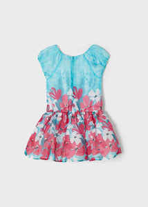Mayoral Toddler Girl Turquoise Flower Print Linen Dress