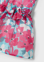 Carregar imagem no visualizador da galeria, Vestido de linho menina com estampa de flor turquesa da Mayoral
