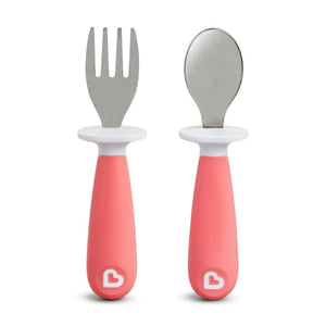 Munchkin Raise Toddler Fork & Spoon Set  - light pink