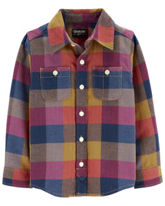 Oshkosh Kid Boy Plaid Woven Button-Front Shirt