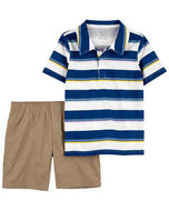 Carter's 2pc Toddler Boy Navy Striped Polo and Khaki Short Set