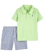 Carter's 2pc Toddler Boy Neon Green Polo and Navy Striped Short Set
