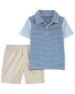 Carter's 2pc Toddler Boy Navy Striped Polo and Khaki Chino Short Set