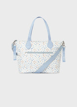 Load image into Gallery viewer, Mayoral 4pc Leatherette Blue Steam Spotted Ivory Diaper Bag

