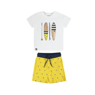 Mayoral 2pc Kid Boy White Surfboard Tee and Yellow Short Set