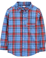Carter's Kid Boy Red Blue Plaid Woven Button-Front Shirt