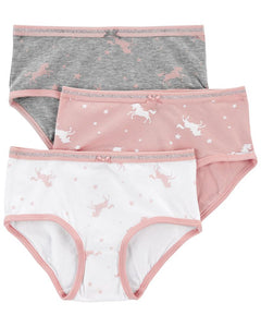 Cueca de algodão elástica infantil Carter's 3 peças rosa/cinza/branco