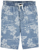 OshKosh Kid Boy Blue Palm/ Dino Print Pull-on Shorts