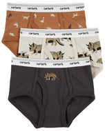 Cueca de algodão Dino marrom infantil Carter's 3 peças
