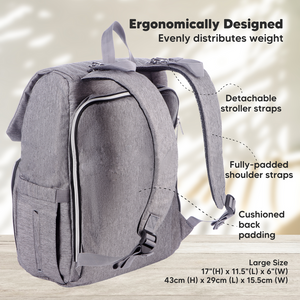 KeaBabies Explorer Diaper Backpack - Classic Gray