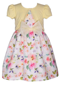 Bonnie Jean Kid Girl Floral White Dress with Yellow Cardigan
