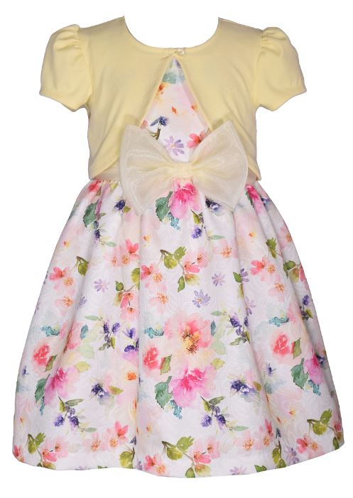 Bonnie Jean Baby Girl Floral White Dress with Yellow Cardigan