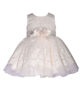 Bonnie Jean Toddler Girl Embroidered Scalloped Ivory Dress