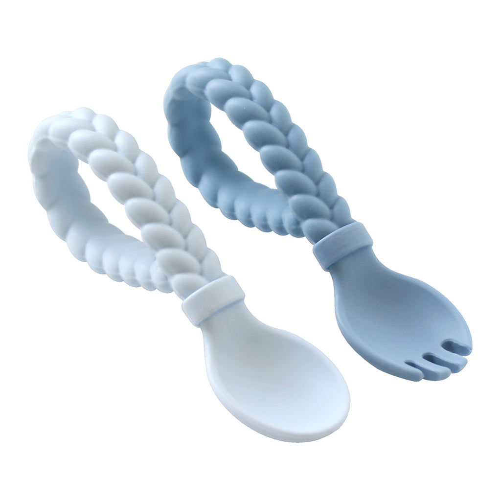 Itzy Ritzy - Sweetie Spoons™ - conjunto de garfo + colher de silicone para bebês - azul