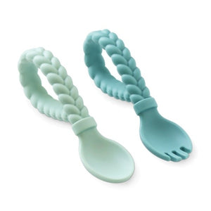 Itzy Ritzy - Sweetie Spoons™ - Silicone Baby Fork + Spoon Set - Green