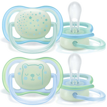 Load image into Gallery viewer, Avent 2-Pack Boys Ultra Air Night Pacifiers (0-6M | Stars/Bear)
